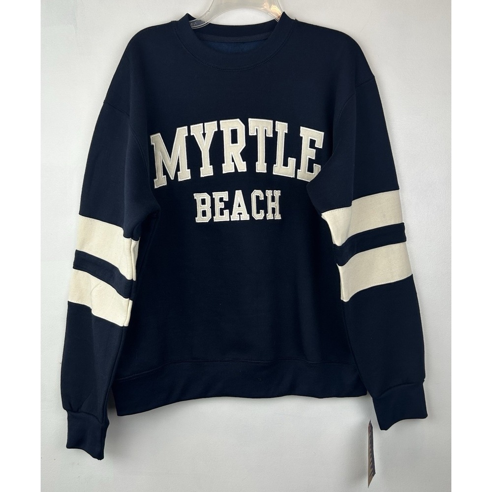 Myrtle Beach Sweatshirt Men Large Navy Blue Crew Embroidered Varsity New Gift